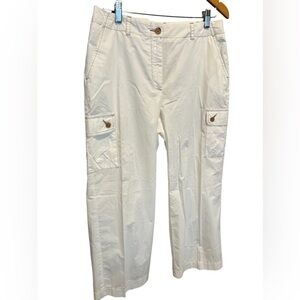 040. Lands End Women’s Ivory Capri Cargo Pants Contrast Stitching 8